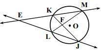 Given: m∠mej=30°, m∠mfj=50° , find: measurement of arc kl &amp; measurement of arc mj