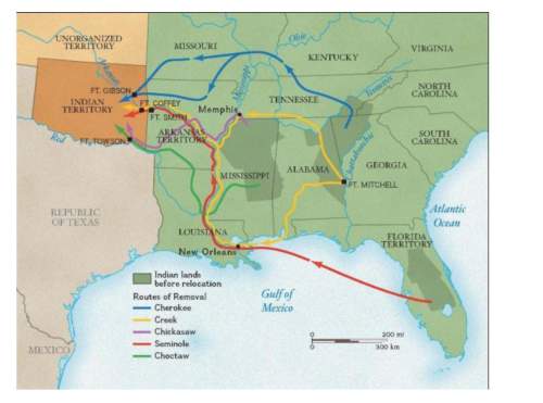 Based on the map above, what was the primary motivation for the removal of native american tribes in