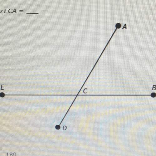 In the diagram, m &lt; acb = 65. m &lt; eca =  a. 180 b. 115 c. 65