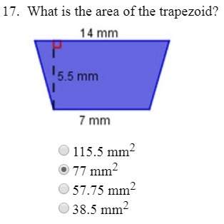 What is the area of the trapezoid?  a. 115.5 mm2 b. 77 mm2 c. 57.75 mm2