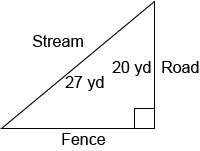 Afield in the shape of a right triangle is bordered on one side by a stream, on another side by a ro