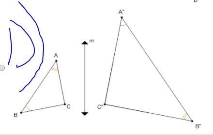 Triangle abc was reflected over line m, then dilated by a scale factor between 0 and 1. which diagra