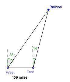 Two weather tracking stations are on the equator 159 miles apart. a weather balloon is located on a