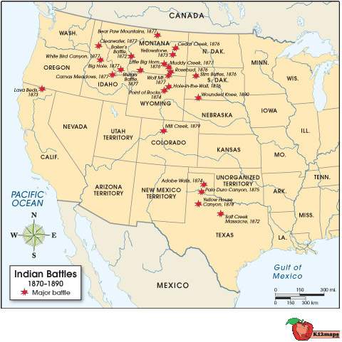 What was the main reason for the indian wars that took place in the region indicated on the map duri