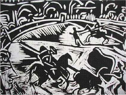 This print, created by picasso, displays a bold, highly contrasting design, which is characteristic