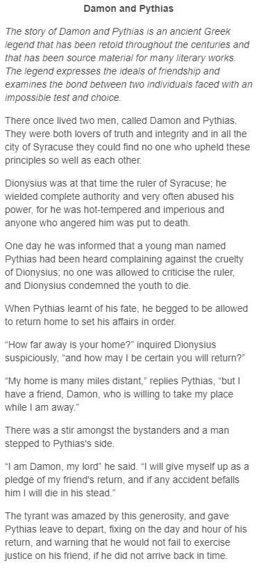 How does the author create surprise in this myth?  dionysius punishes damon even after p