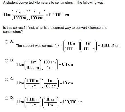Astudent converted kilometers to centimeters in the following way:  *picture included* i