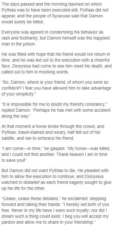 How does the author create surprise in this myth?  dionysius punishes damon even after p