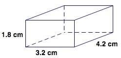 Estimate the surface area of the rectangular prism. a) 24 cm2  b) 52 cm2  c) 64 cm