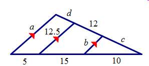 Find the value of each variable.  a. a = 15, b = 5, c = 8, d = 4  b. a = 15,