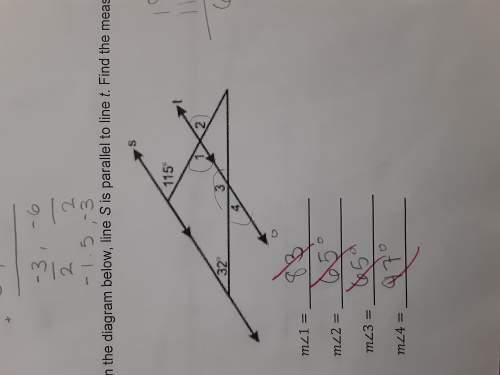 In the diagram below line s is parallel to line t. find the measure of angles 1,2,3,4