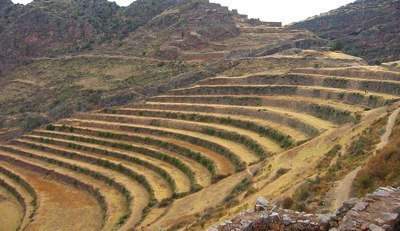 What is the purpose of the terraces as seen in this photograph? a) decoration b) irrigation c) agri
