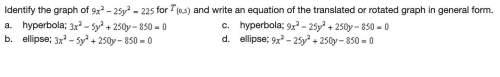 Q1: identify the graph of the equation and write an equation of the translated or rotated graph in