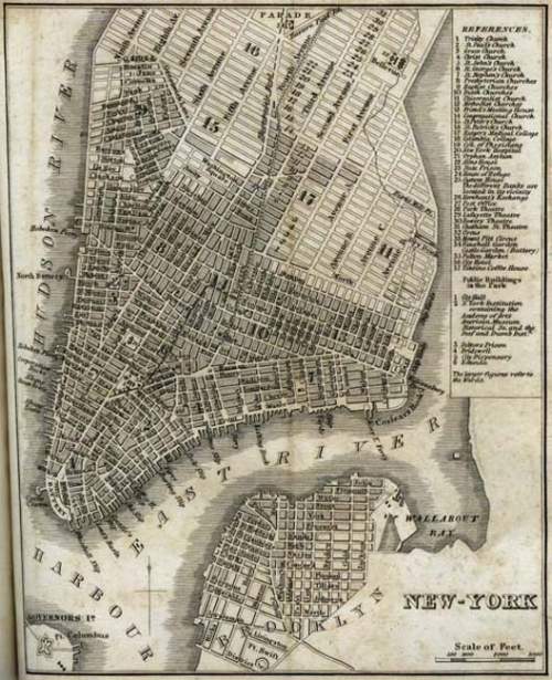 this is a map of new york from 1842. the map shows a scale stating that one inch equals 1000
