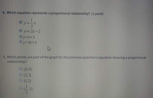 4: which equation represents a proportional relationship? 5: which points are part of th