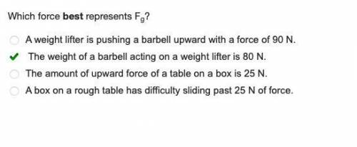 Which force best represents Fg?

A weight lifter is pushing a barbell upward with a force of 90 N.
T