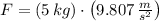 F = (5\,kg)\cdot \left(9.807\,\frac{m}{s^{2}} \right)