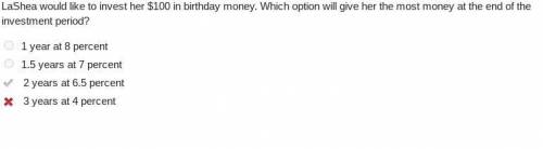 LaShea would like to invest her $100 in birthday money. Which option will give her the most money at