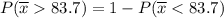 P(\overline x  83.7) = 1 - P( \overline x < 83.7)