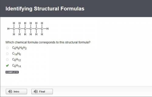 Which chemical formula corresponds to this structural formula?   c6h6h6h2  c14h6  c6h12  c6h14