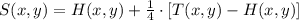 S(x,y) = H(x,y) + \frac{1}{4}\cdot [T(x,y)-H(x,y)]