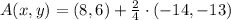 A(x,y) = (8,6)+\frac{2}{4}\cdot (-14,-13)