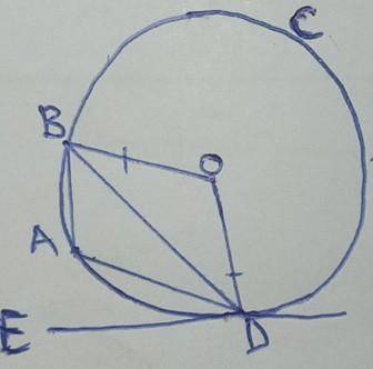 A, B, C and D are points on the circumference of a circle, centre O.

ED is a tangent to the circle.