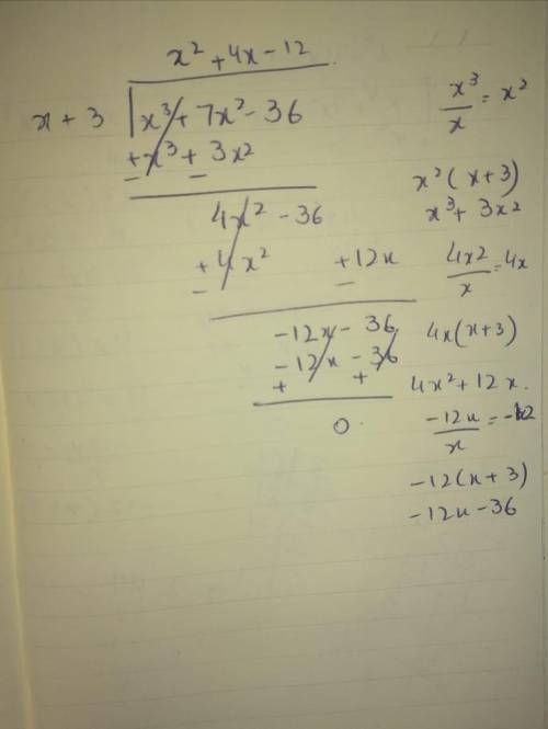 Khan Academy

Factor using polynomial division
The polynomial p(x) = x3 + 7x2 – 36 has a known facto