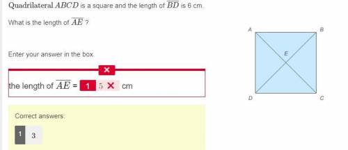Quadrilateral ABCD is a square and the length of BD¯¯¯¯¯ is 10 cm. What is the length of AE¯¯¯¯¯ ? E