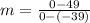 m=\frac{0-49}{0-\left(-39\right)}