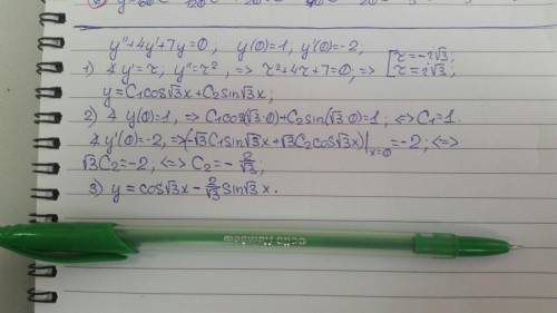 Find solution to initial value problem:  y'' +4y' +7y = 0;  y(0) = 1, y'(0) = -2