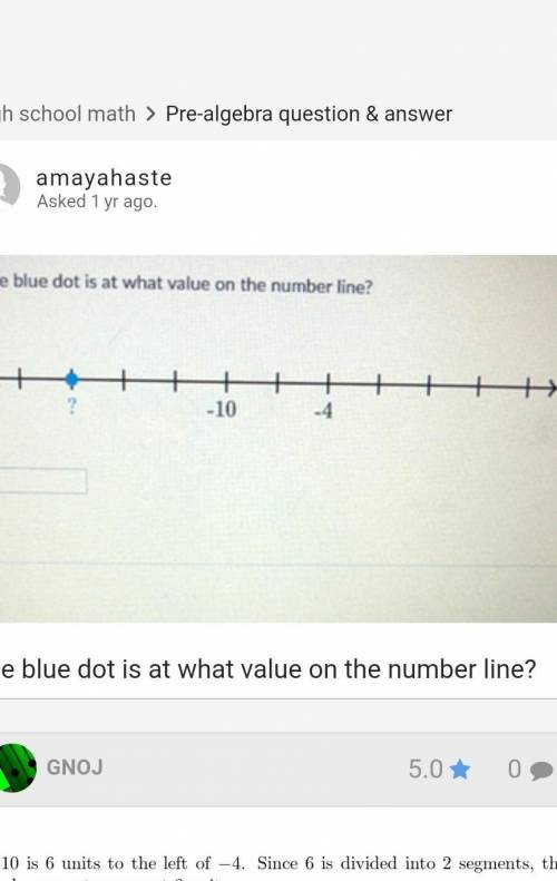 The blue dot is at what value on the number line with a 10and a2