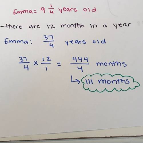 Emma is 9 1/4 years old. how many months old is emma?