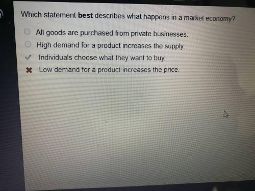 Which statement best describes what happens in a market economy?

A. All goods are purchased from pr