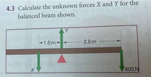 Questions -

4.3 Calculate the unknown forces X and Y for the
balanced beam shown.
1.0 m+
2.5 m
te)
