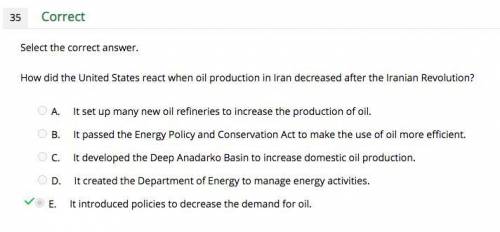 Select the correct answer.

How did the United States react when oil production in Iran decreased af