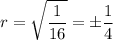 \displaystyle r=\sqrt{\frac{1}{16}}=\pm \frac{1}{4}