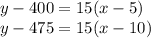 y-400=15(x-5)\\y-475=15(x-10)