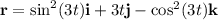 \mathbf{r}=\sin^2(3t)\mathbf{i}+3t\mathbf{j}-\cos^2(3t)\mathbf{k}
