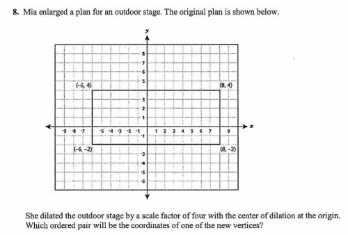 Mia enlarged a plan for an outdoor stage. the original plan is shown below. she dilated the outdoor 