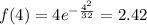 f(4)=4e^{-\frac{4^{2}}{32} }=2.42