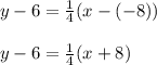 y-6=\frac{1}{4} (x-(-8))\\\\y-6=\frac{1}{4} (x+8)
