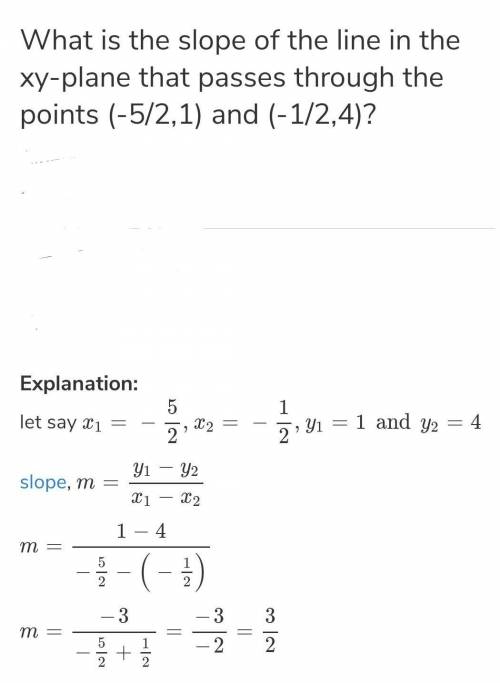 What is the slope of the line in the sy-plane that passes through the points
(-5/2,1) (-1/2,4)
