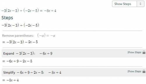 -3(2x-3)+(-2x-5) simplified