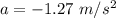 a=-1.27\ m/s^2