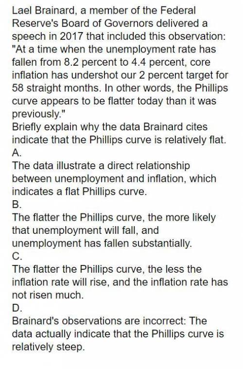 Briefly explain why the data Brainard cites indicate that the Phillips curve is relatively flat.
