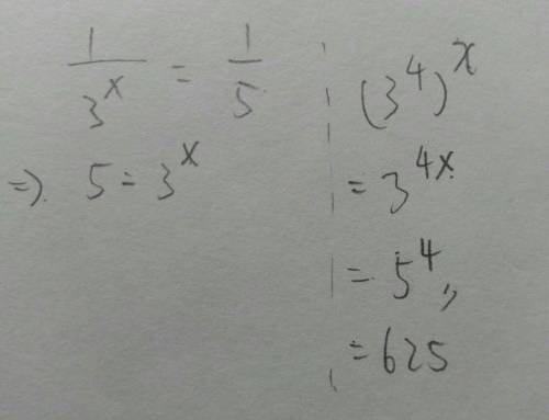 Given that 1/(3^x) = 0.2 find the value of (3^4)^x