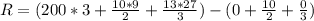 R = (200*3 + \frac{10*9}{2} + \frac{13*27}{3}) - (0 + \frac{10}{2} + \frac{0}{3})