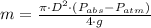 m = \frac{\pi\cdot D^{2}\cdot (P_{abs}-P_{atm})}{4\cdot g }