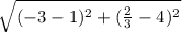 \sqrt{(-3-1)^2+(\frac{2}{3}-4)^2 }